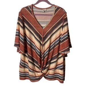 Est 1946 Lightweight Summer Sweater Sz 22 / 24 Striped Southwest Aztec‎ V Neck